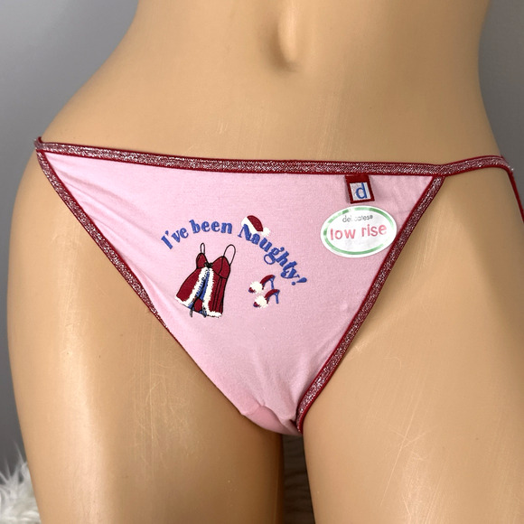 Vintage Y2K Delicates String Bikini Panties Low Rise Size 6 Naughty Pink New NOS - Picture 1 of 10